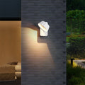 Outdoor wall light installation on modern house exterior with warm lighting at evening