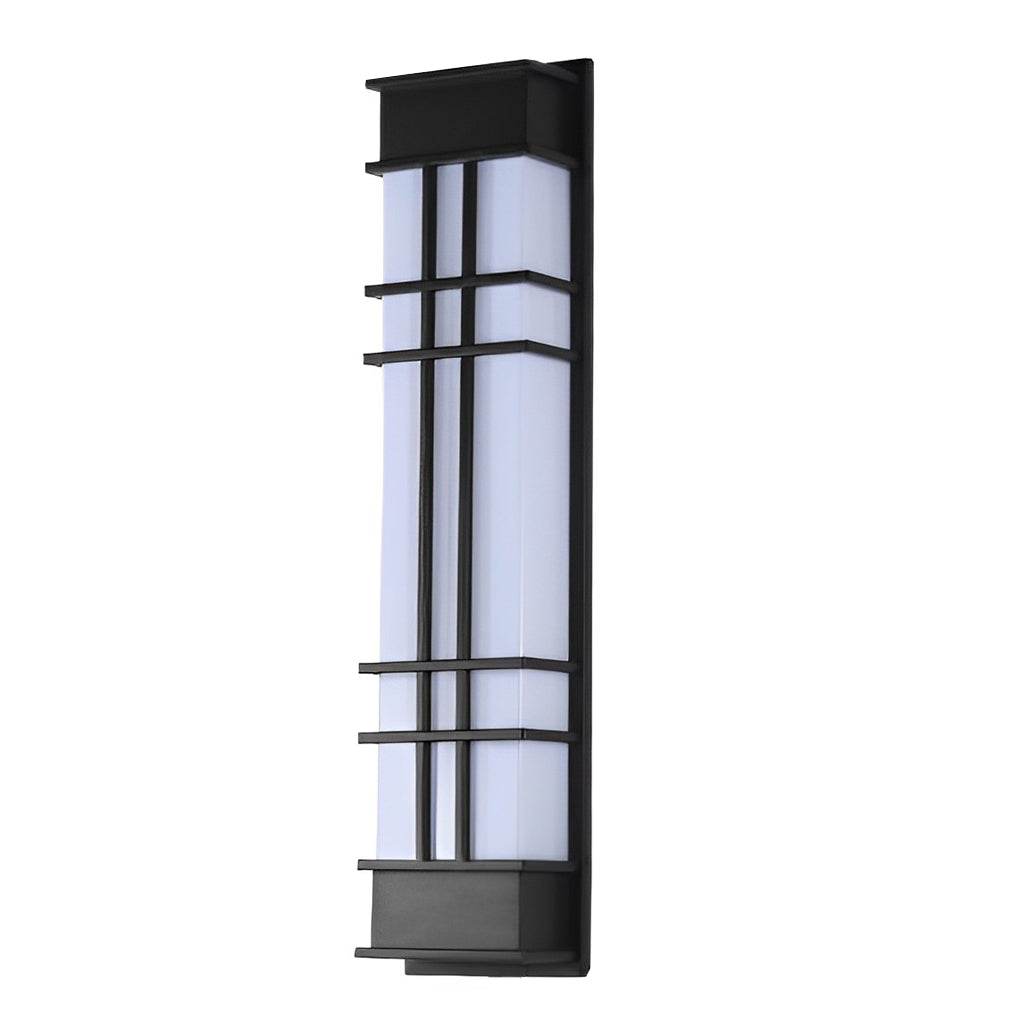 Close-up of outdoor wall sconce black, showcasing its sleek design and warm light.