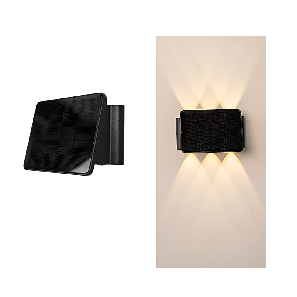 Outdoor wall sconce up and down lighting with a black frame, highlighting its compact design.