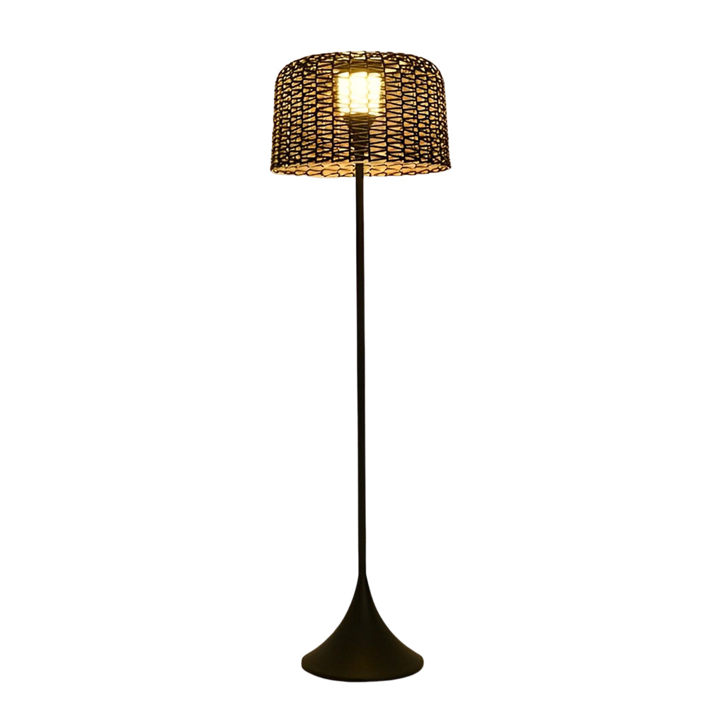 Outdoor waterproof floor lamps isolated in dark finish, showcasing modern silhouette and outdoor-ready construction.