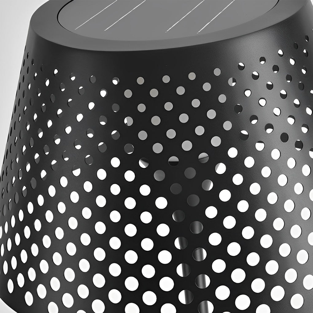 Outdoor waterproof floor lamps detail view highlighting perforated lamp shade texture and durable outdoor material.