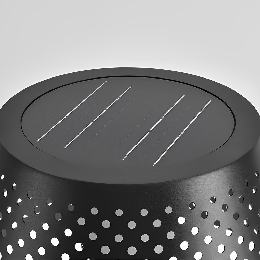 Outdoor waterproof floor lamps close-up showing the integrated solar panel on the lamp shade top.