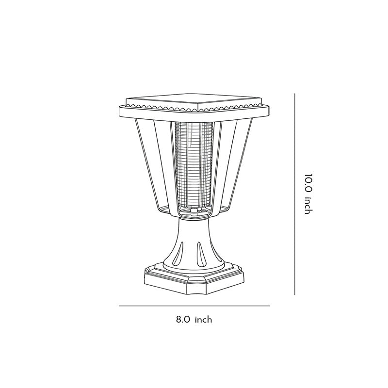 Line drawing of outdoor waterproof post lamp dimensions, providing installation specifications.
