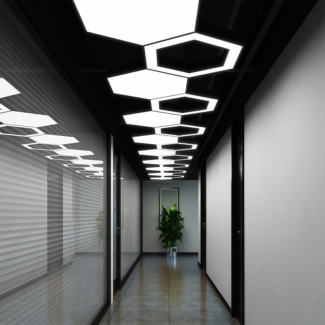 Geometric modern chandelier designed with clean, overlapping shapes, enhancing the look of a contemporary room.