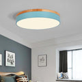 Circular Drum Flush Mount Light Metal Wood LED Bedroom Ceiling Lights for Baby Kids