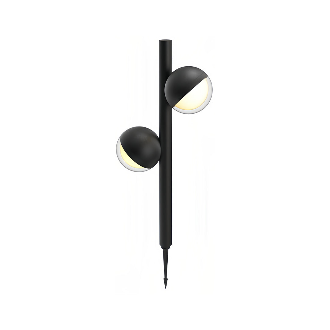 Pathway landscape lighting collection showing various heights and configurations with spherical heads and black posts