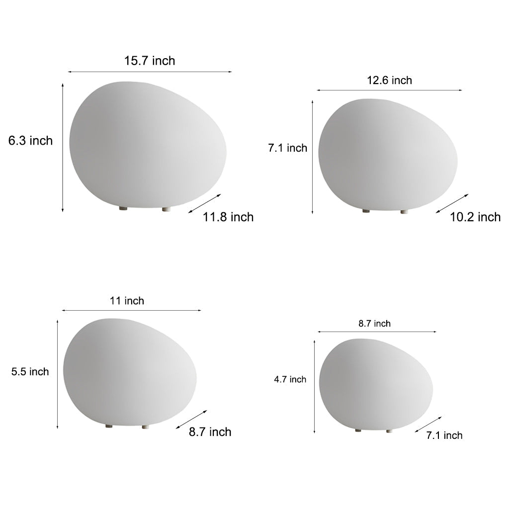 Pebble lights in various sizes displayed on white background.