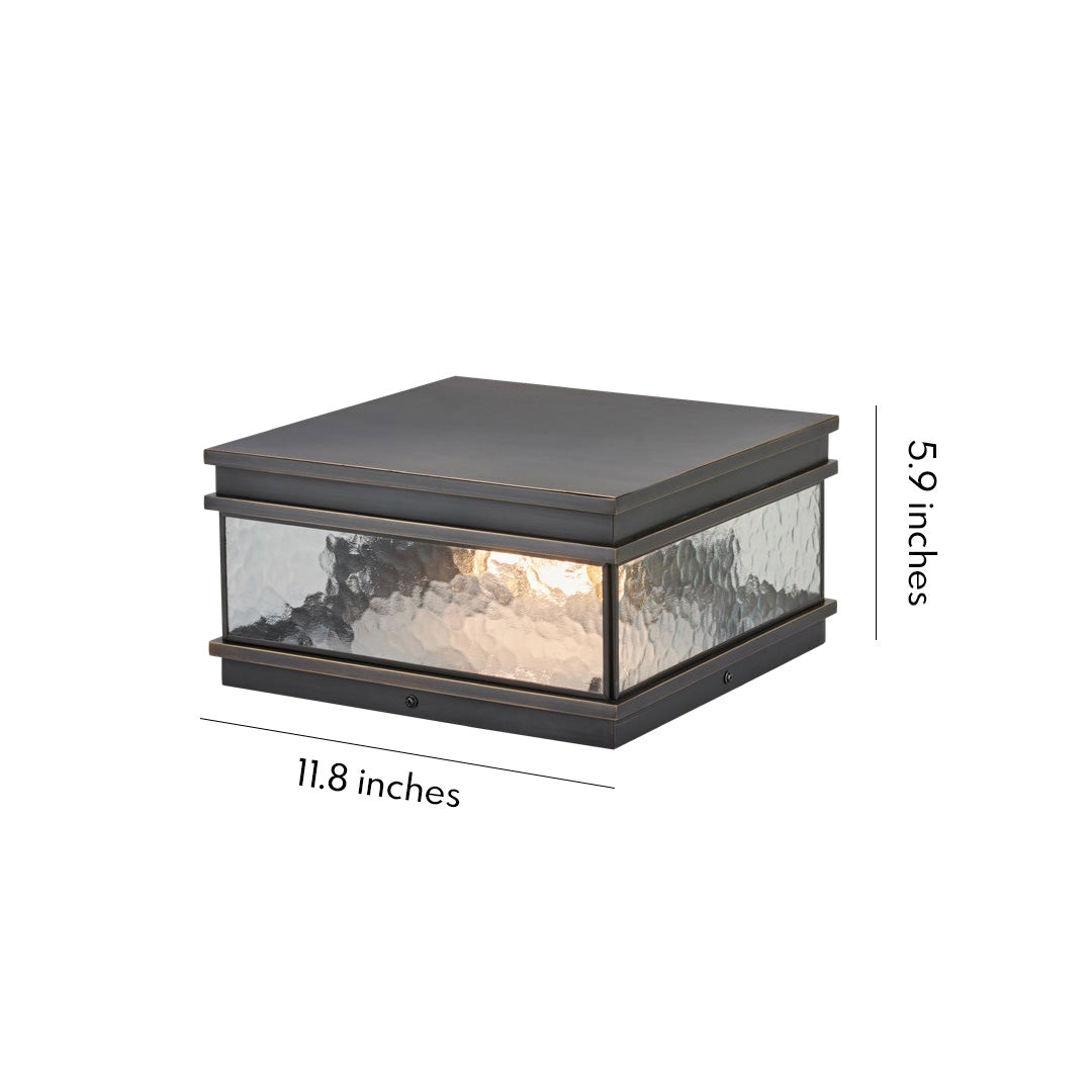 Pillar mount light with square flat top design in black finish, shown as a single outdoor lighting fixture on a clean background.
