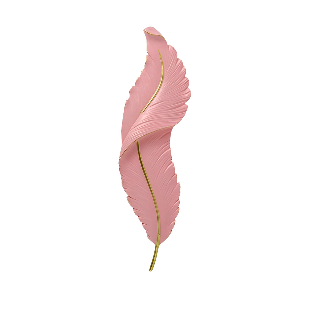 Pink feather wall light product image showing sculptural leaf-inspired design.