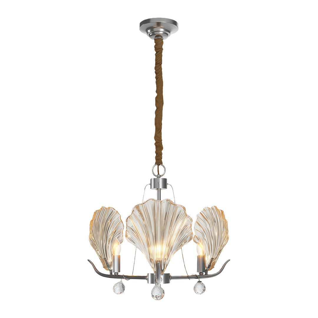 Modern large chandeliers featuring polished chrome with organic glass leaf design elements