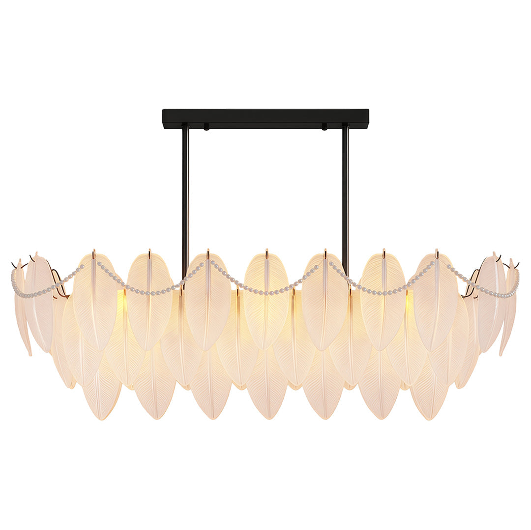 Feathers chandelier with polished chrome finish and symmetrical glass petal configuration