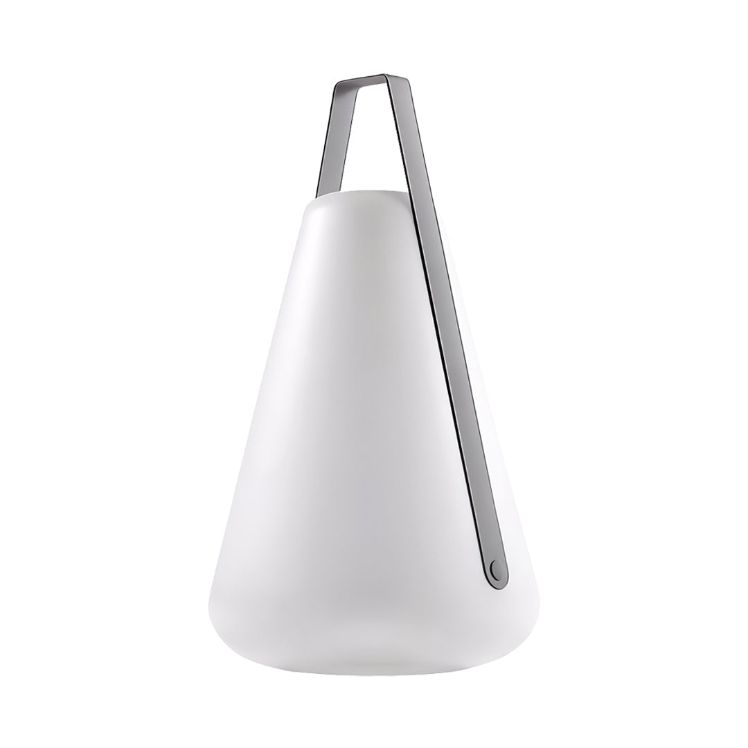 A stylish matte-white portable led lantern with a rounded cone form and sturdy handle, suitable for cozy ambient light.