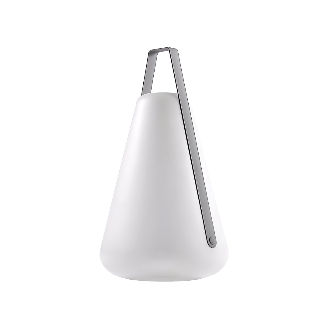 A minimalistic white portable led lantern featuring a slim handle and smooth matte surface, ideal for soft indoor or outdoor illumination.