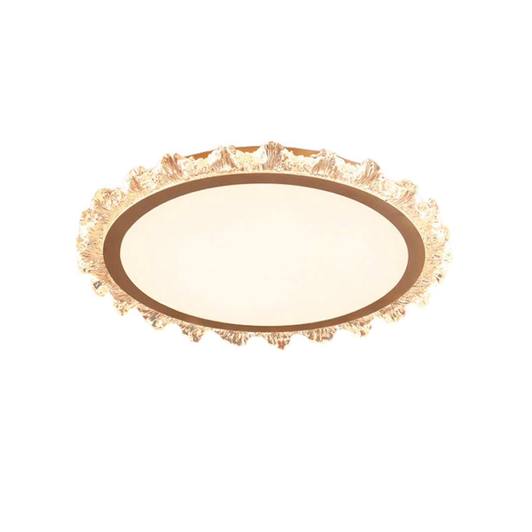 Premium gold glass shade chandelier with ornate crystal border in classic oval style