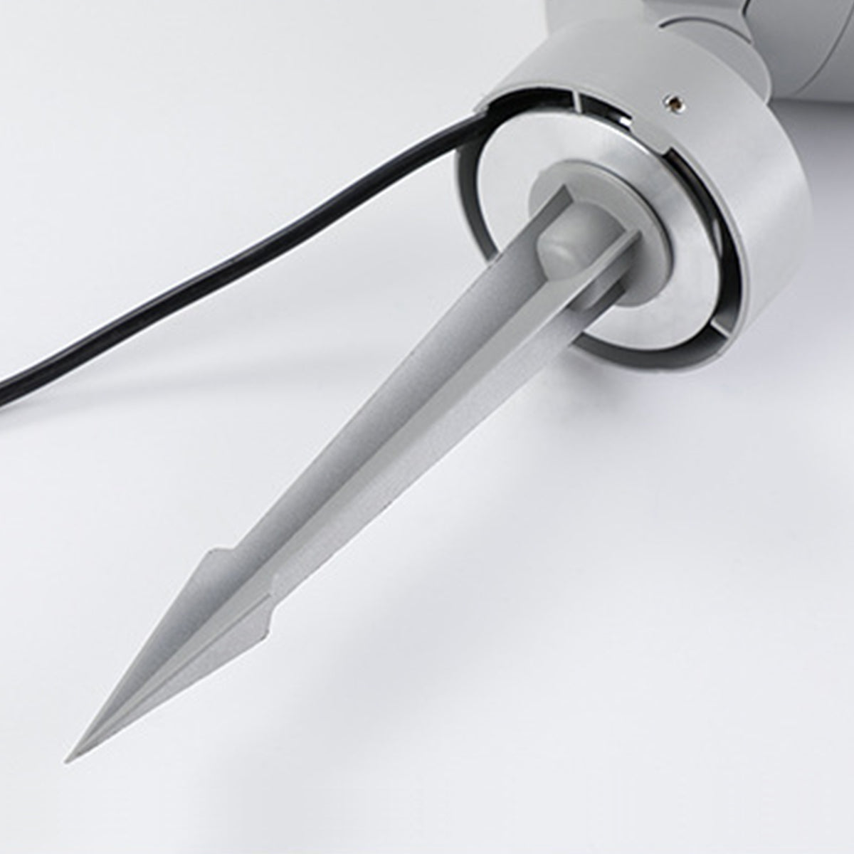 Professional gray LED spotlight fixture with adjustable mounting bracket on white background