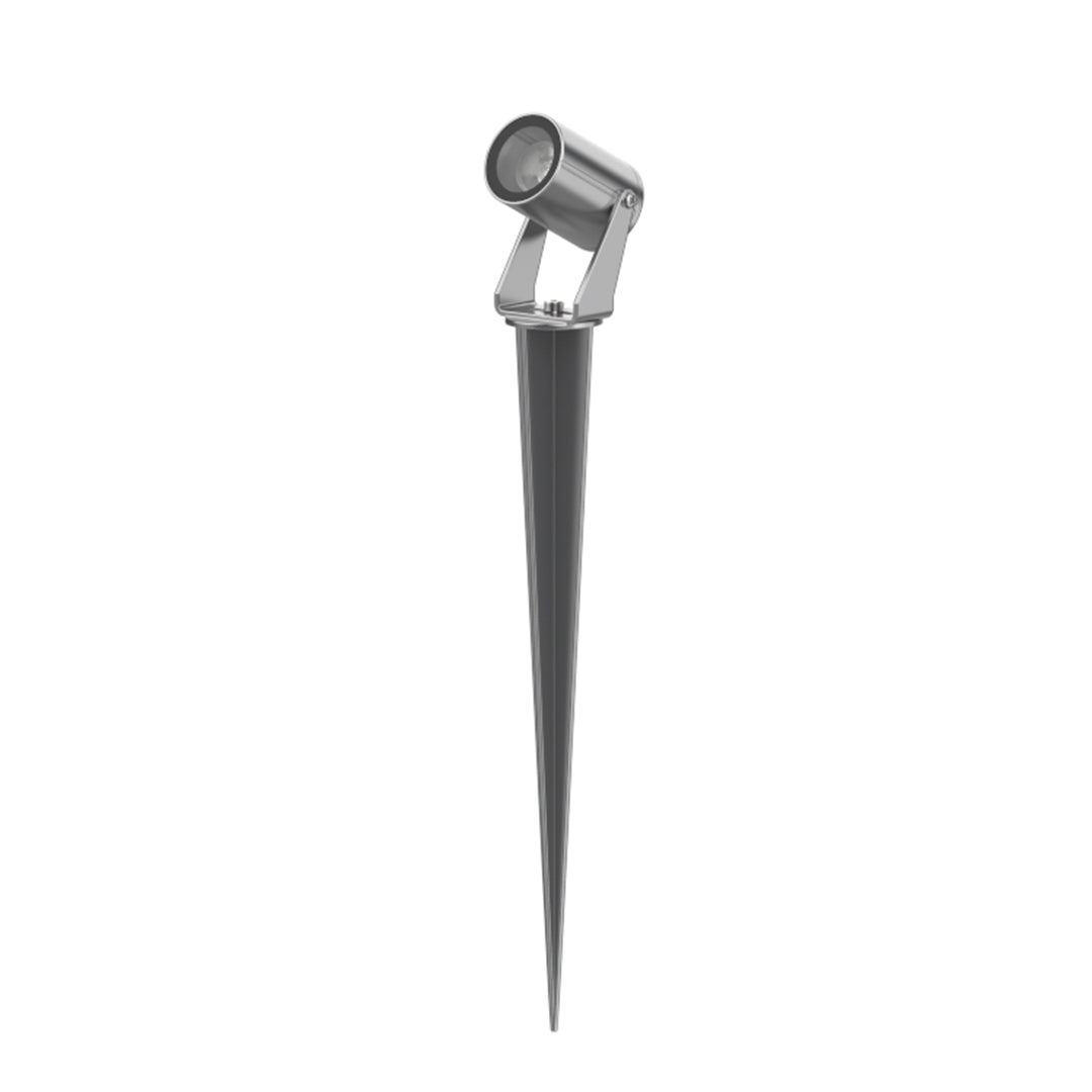 Professional landscape lighting spotlight with adjustable directional head and ground stake for garden illumination