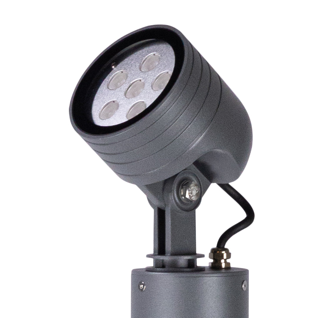 Professional outdoor spotlight with tilting head design for architectural and landscape accent lighting