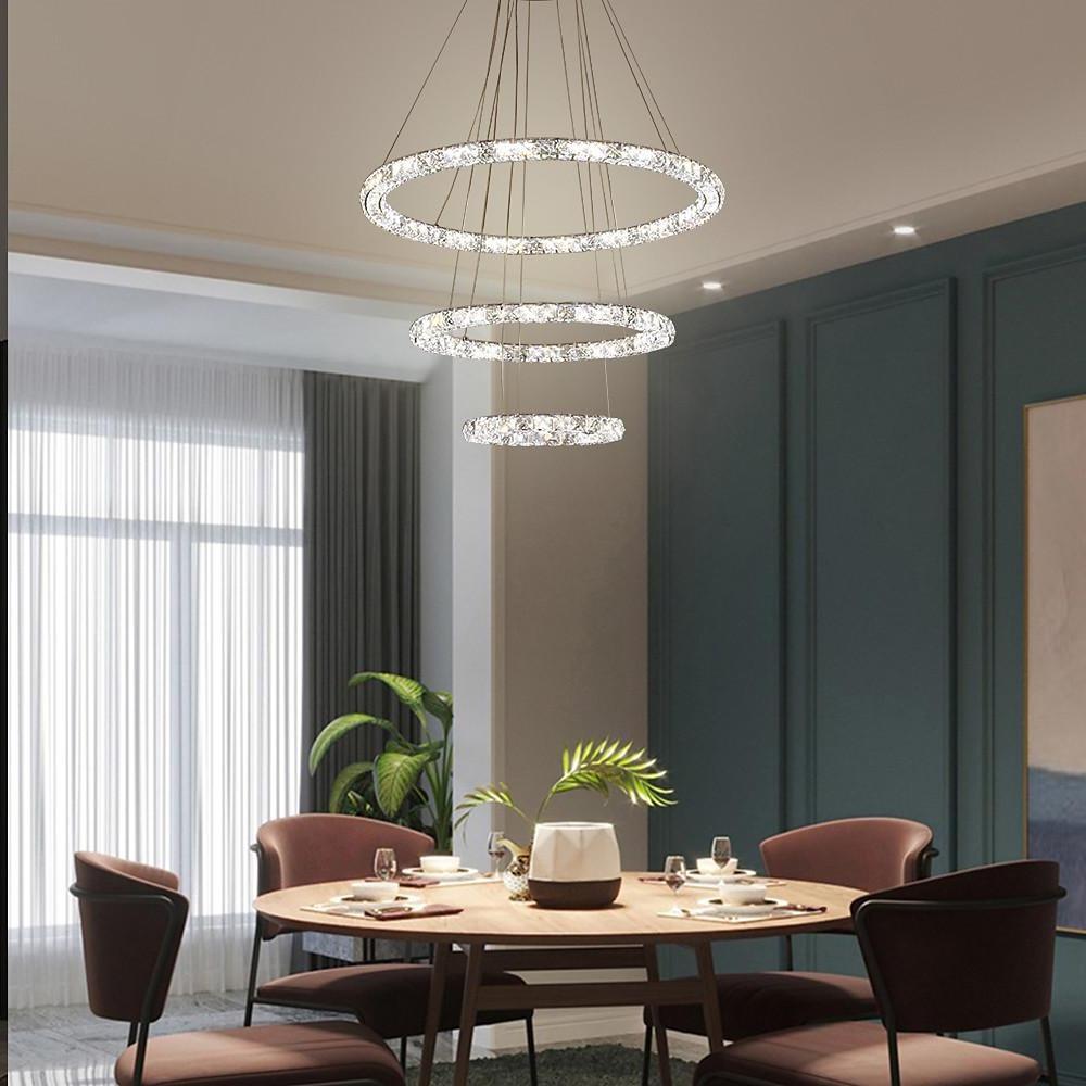 3/4 - Light LED Tiered Chandelier LED Crystal Ring Hanging Pendant Light