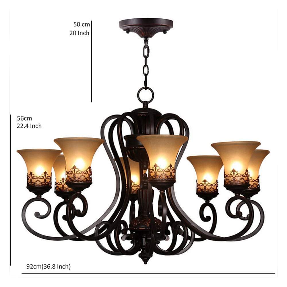 5 - light Bending Metal Bar Upside Down Glass Shade Vintage Chandelier Ceiling Light