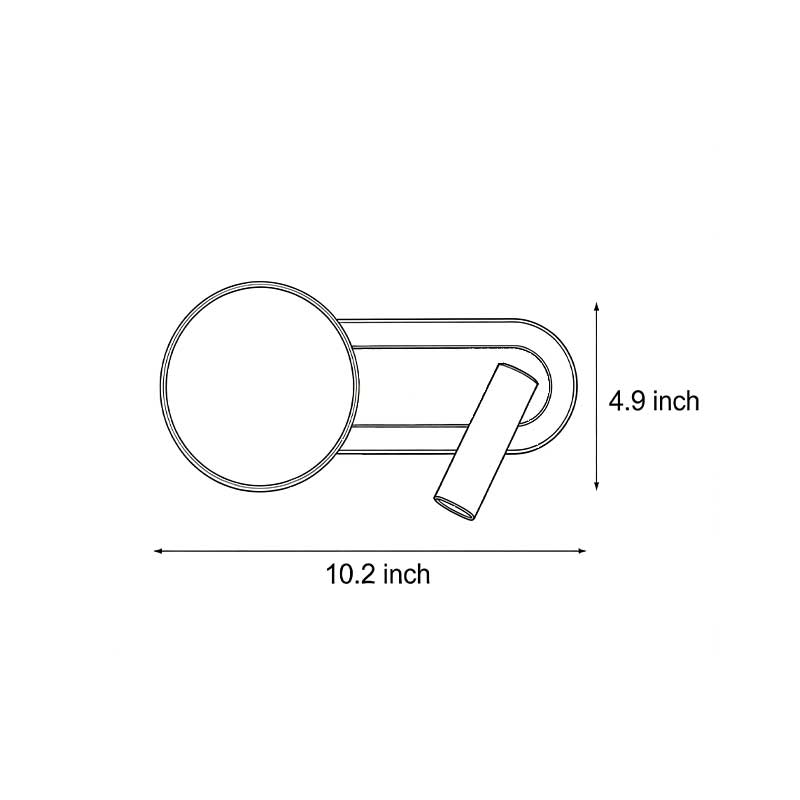 Line drawing of reading light for bed wall mounted dimensions, providing installation details.