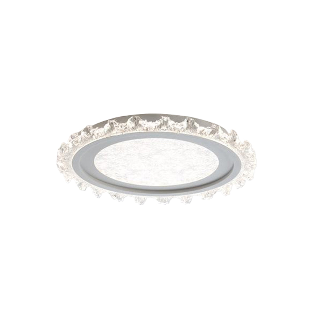Recessed glass shade chandelier with golden frame installed in modern dining room ceiling