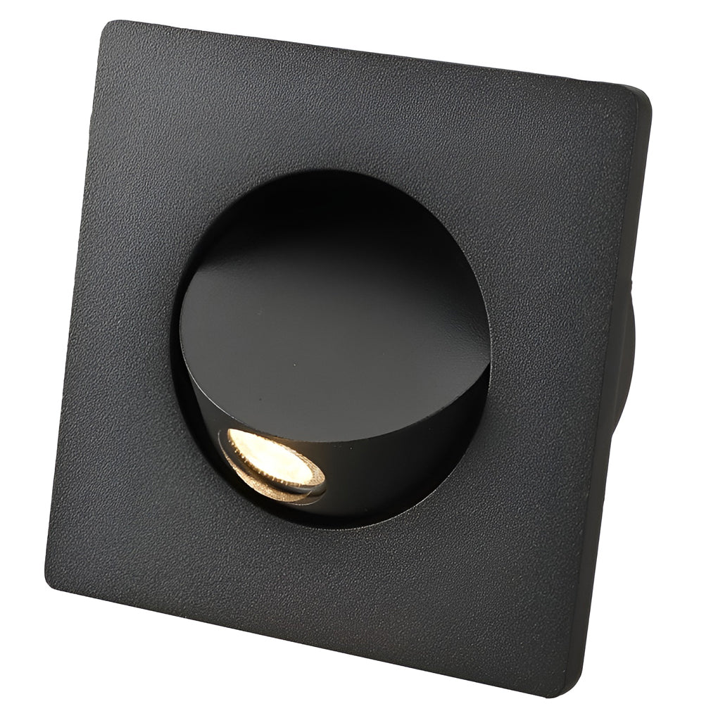 Square black recessed led reading lamp suitable for modern wall installations.