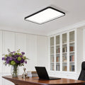 Rectangular flush mount ceiling light providing bright illumination in a modern home office.