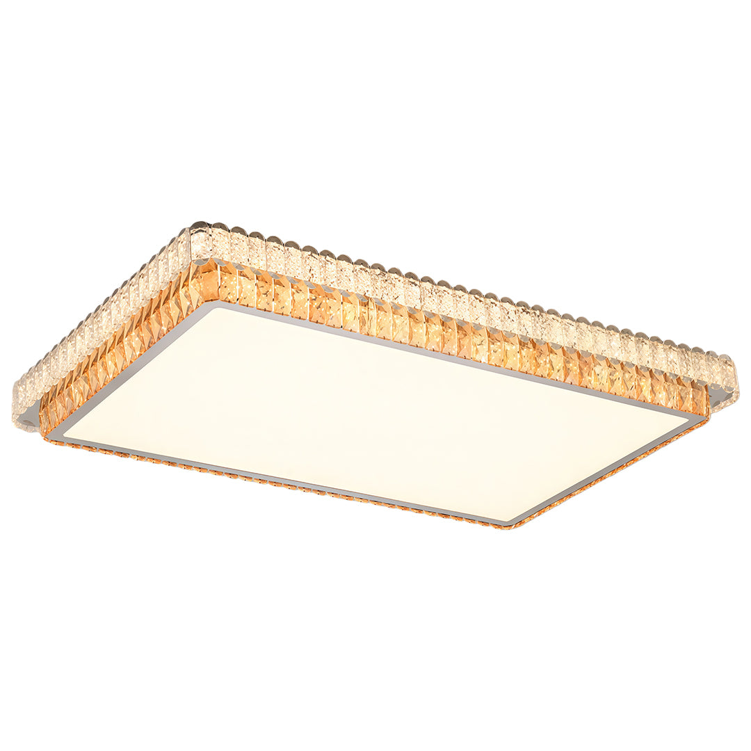 Rectangular flush mount ceiling light modern installed above a bedroom bed.