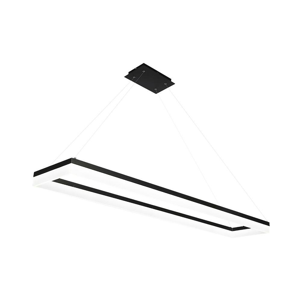 Rectangular pendant light isolated on white background showing linear hanging design.