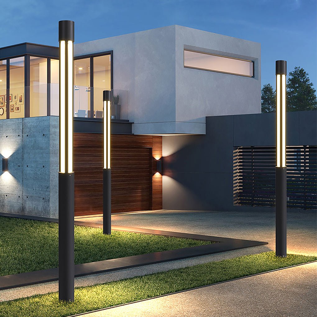 Residential bollard lights LED black outdoor landscape light provides durable, stylish illumination for gardens, paths, and driveways.