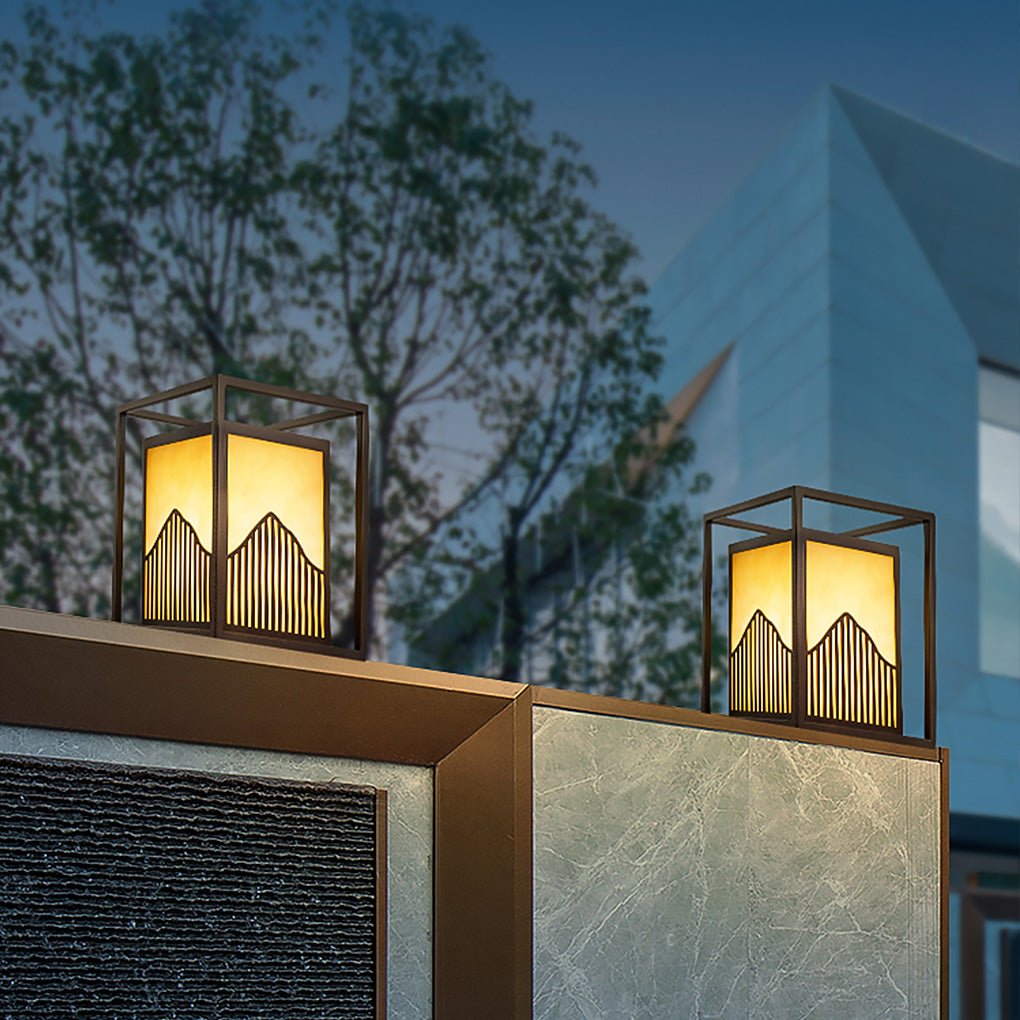 Elegant Square Outdoor Garden Light with Mountain Scene Shade