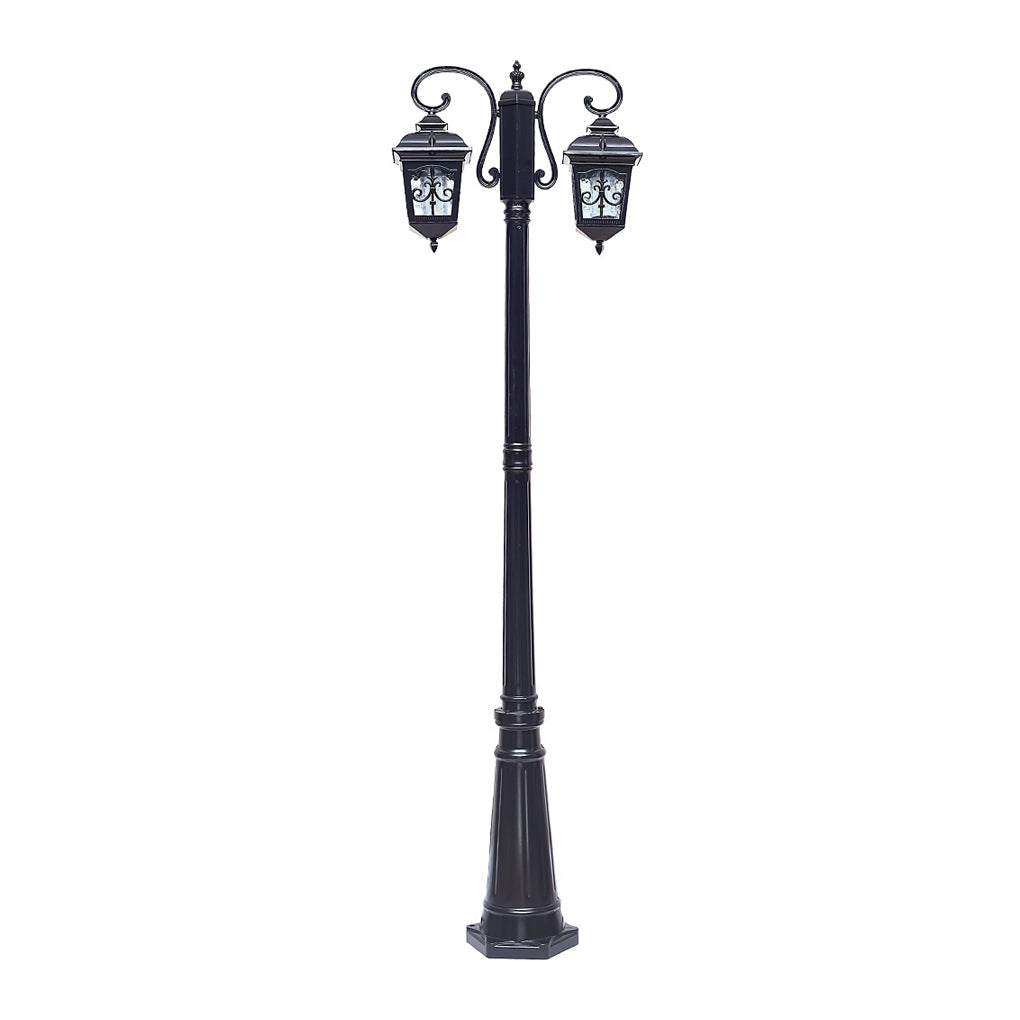 Retro outdoor lamp post in black finish isolated on white background
