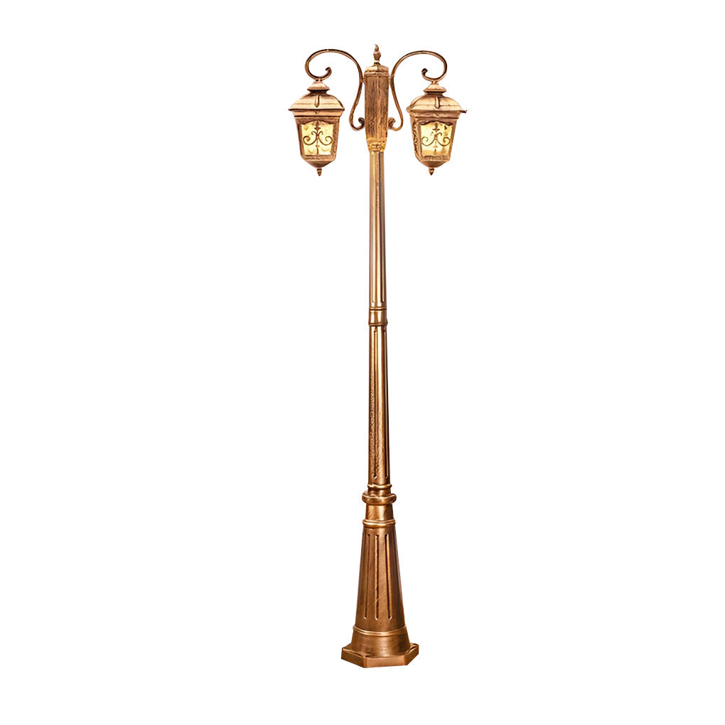 Retro outdoor lamp post in bronze finish isolated on white background