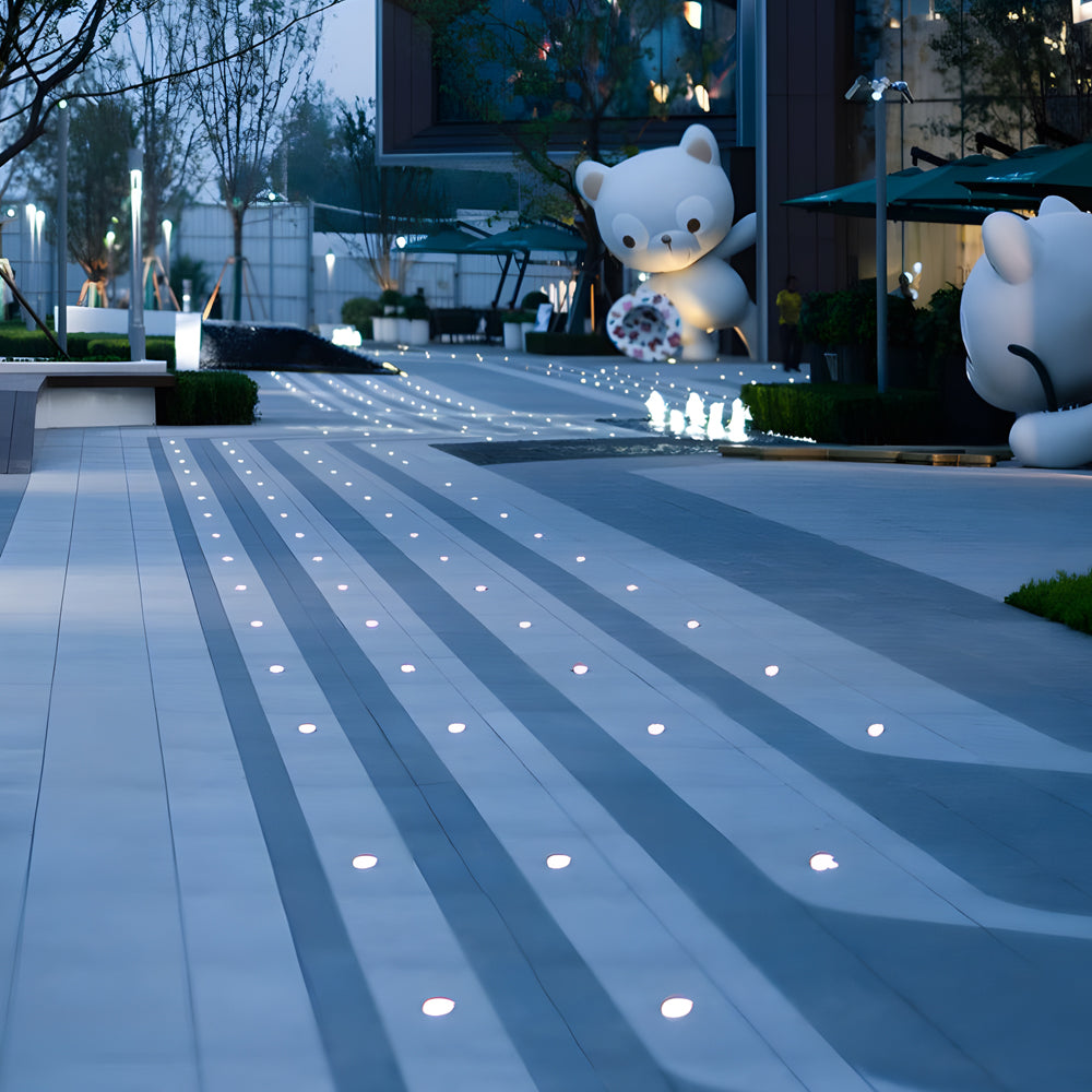 RGB LED fountain lights installed in concrete water feature creating colorful lighting effects