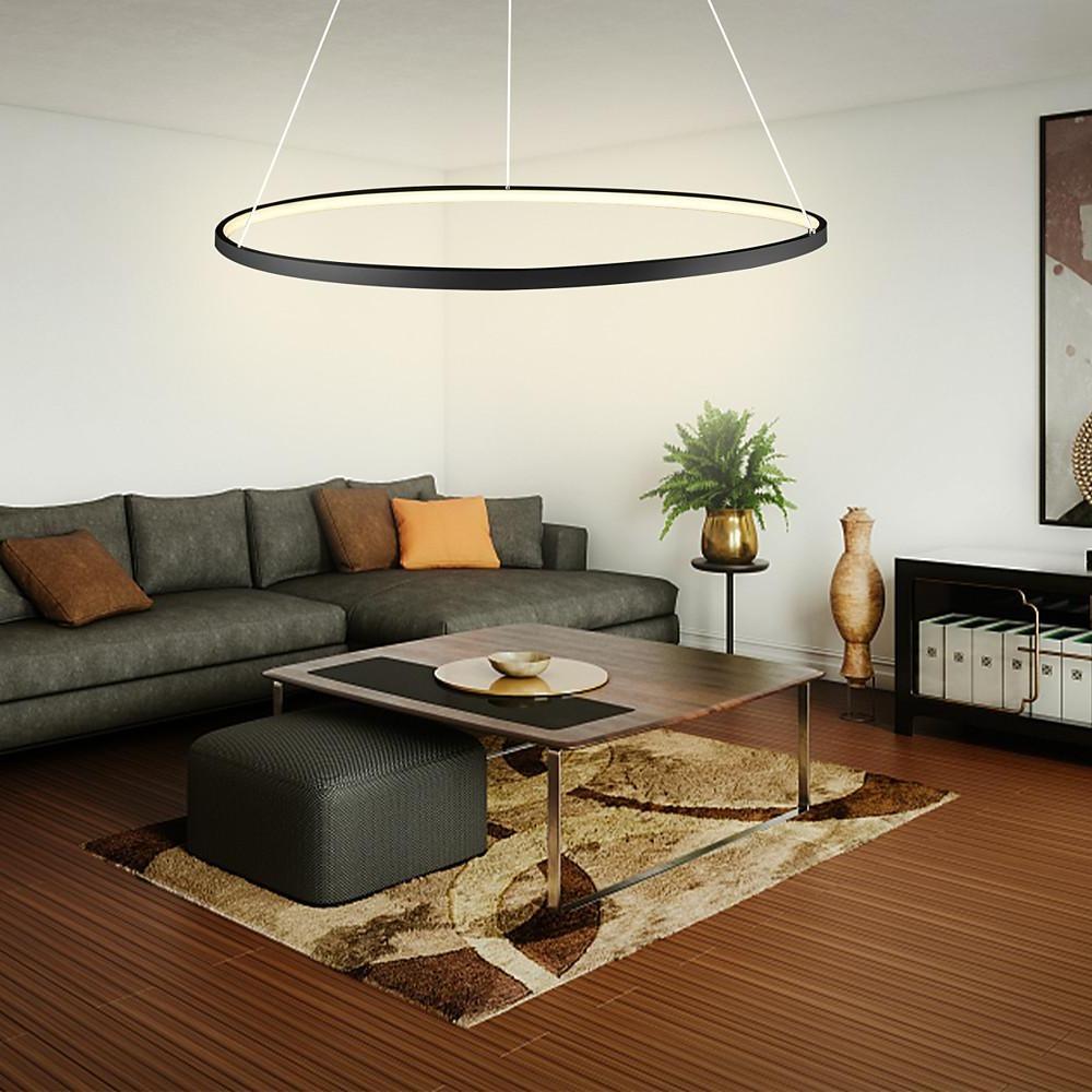 Modern ring chandelier LED design featuring sleek circular light rings for contemporary interiors.