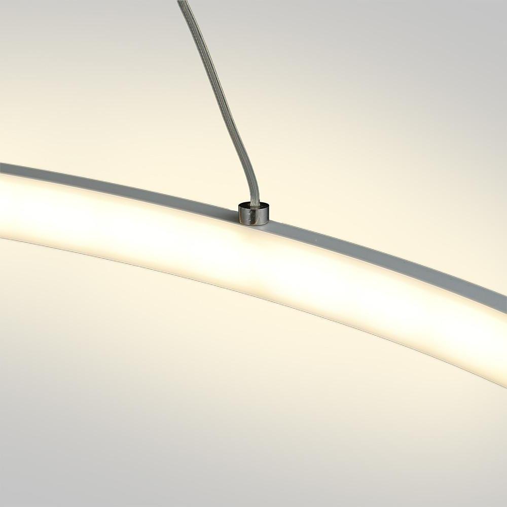 Detailed view of the suspension cable and connector on a ring chandelier LED, showing modern craftsmanship and clean installation.