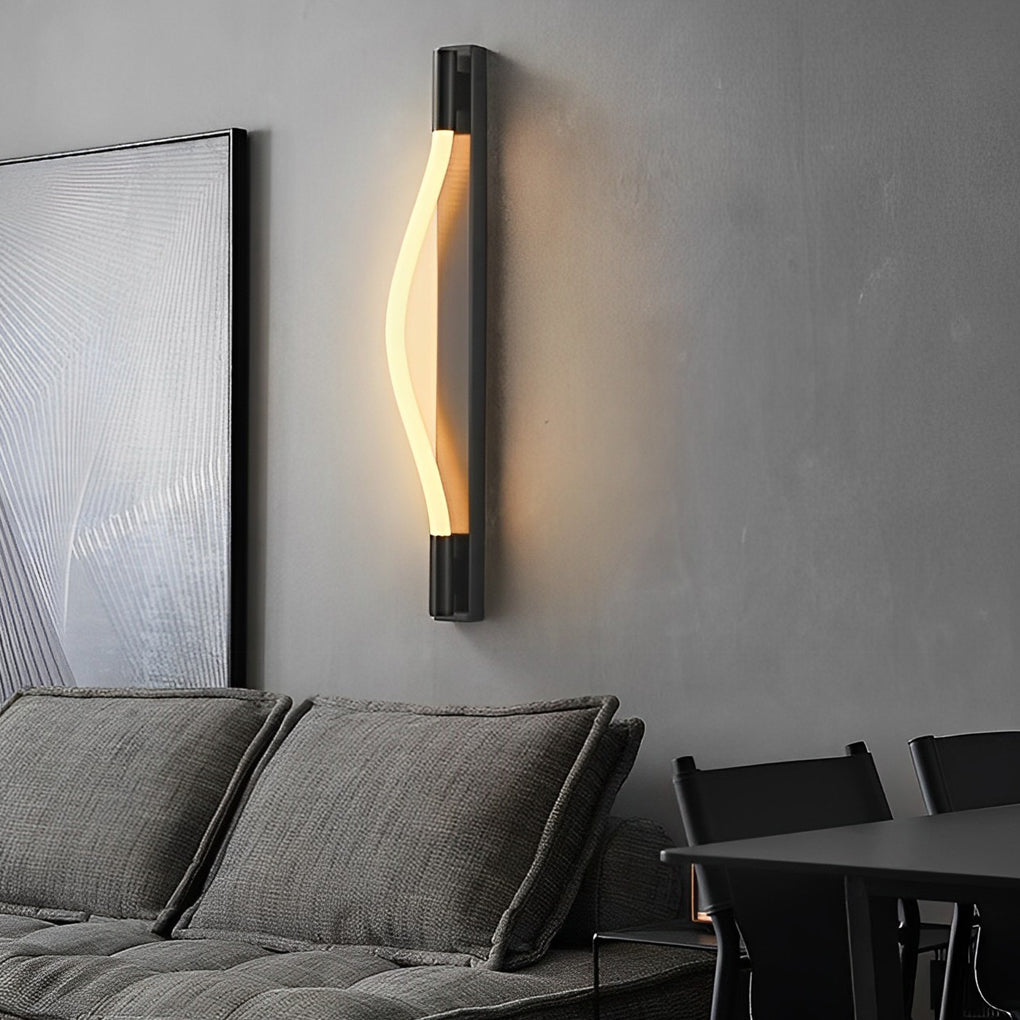 Rope wall sconce light with a close-up of its glowing rope detail.