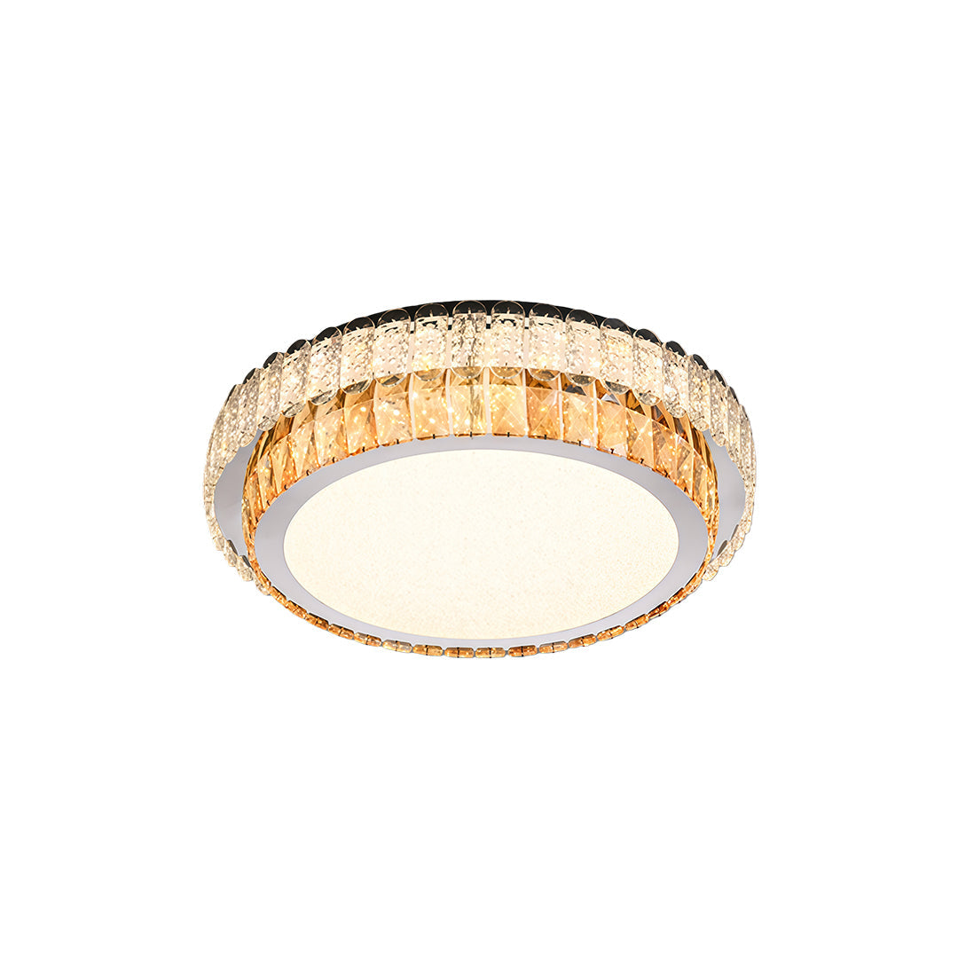 Round flush mount ceiling light modern with golden crystal frame.