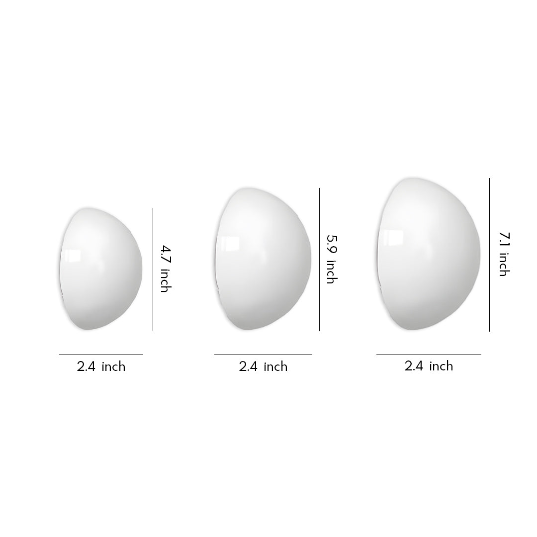 Minimal round outdoor lighting wall mounted set in multiple sizes shown on a white background.