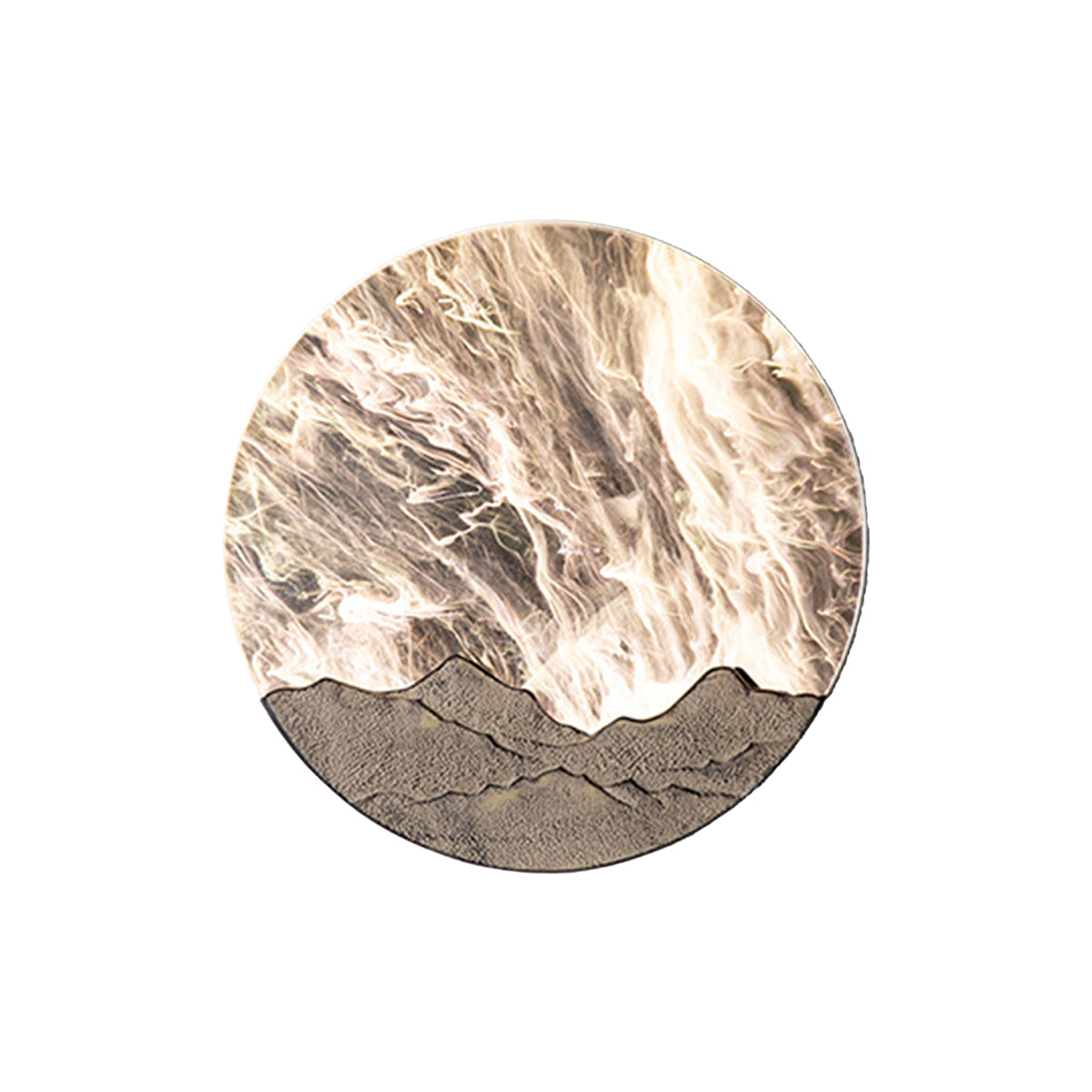 Round outdoor sconce in a natural stone finish, displayed against a plain background.