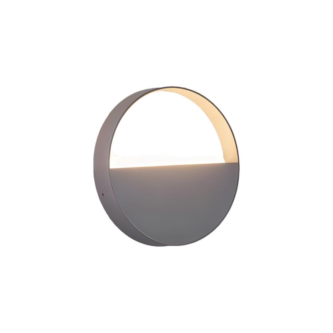 Round wall mount exterior light with glass shade chandelier aesthetic featuring black housing and warm LED downlight glow.