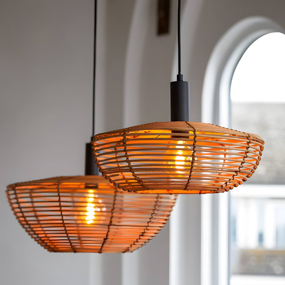 Round Woven Minimalist Wabi - Sabi Modern Hanging Ceiling Lights Wall Lamp