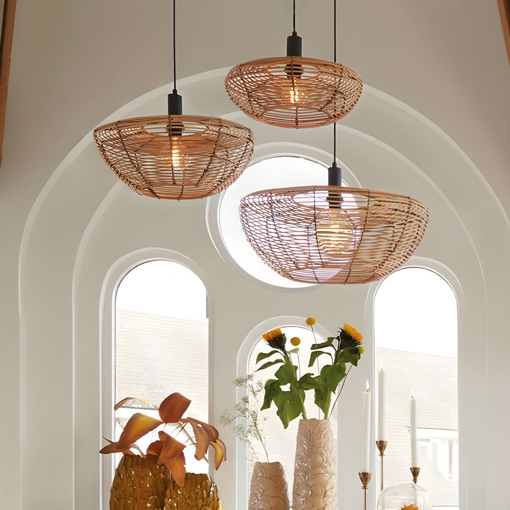 Round Woven Minimalist Wabi - Sabi Modern Hanging Ceiling Lights Wall Lamp