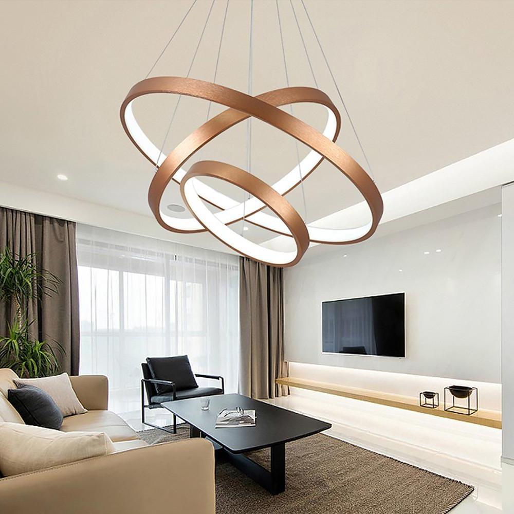 Acrylic Bronze 3 - Tier Ring Chandelier Dimmable LED, 59" Adjustable Pendant Lights