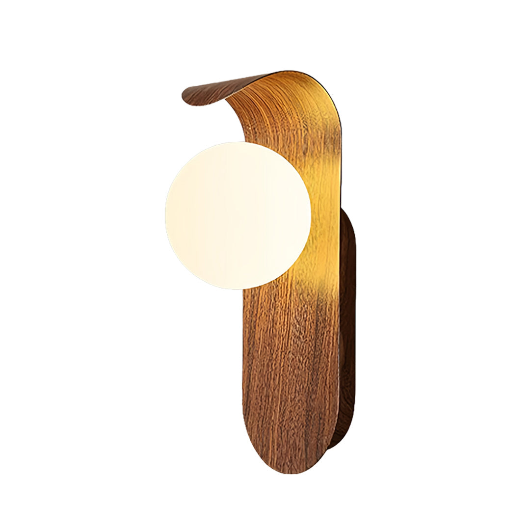 Rustic led lights for wall featuring dark wood grain and frosted white sphere bulb