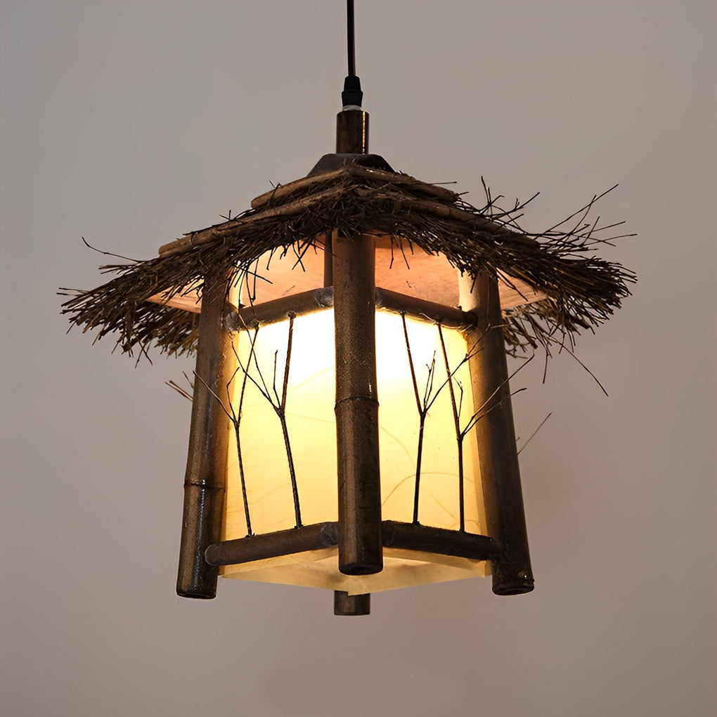 Rustic pendant light displayed on a white background, showcasing rustic design.