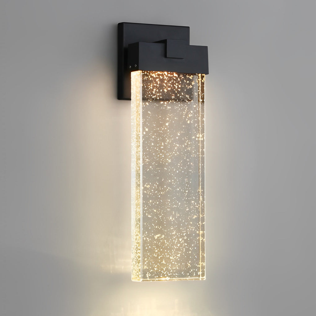 Seeded glass outdoor wall lighting controlled via smartphone, showcasing smart lighting features.