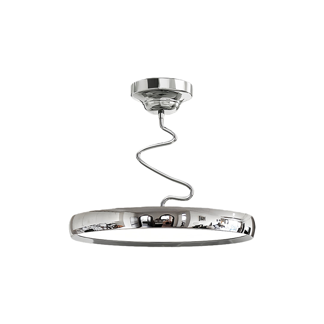 Modern semi flush mount ceiling light creating ambient glow in minimalist room with clock and curtains