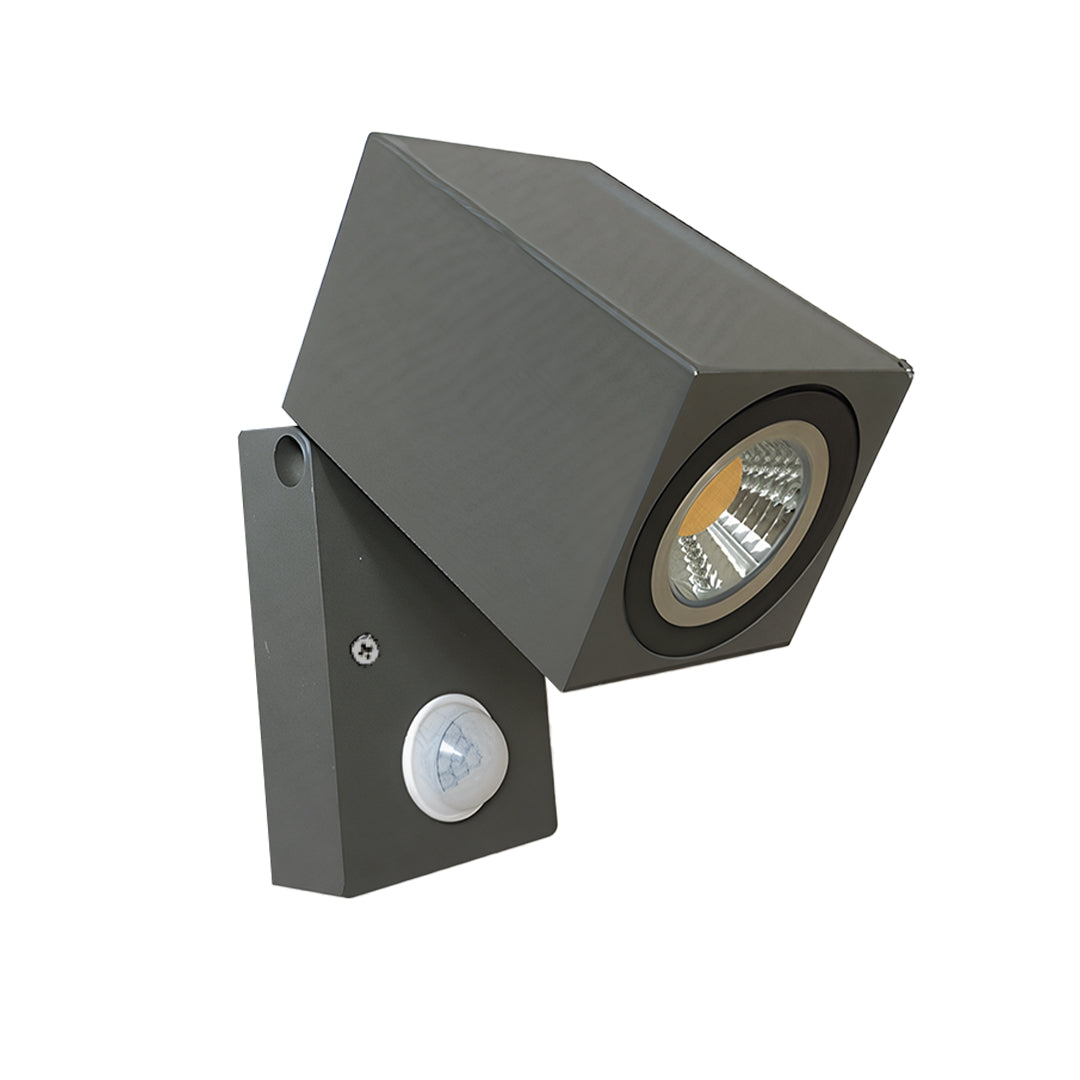 Sensor wall lights outdoor, close-up of the black finish and LED light.
