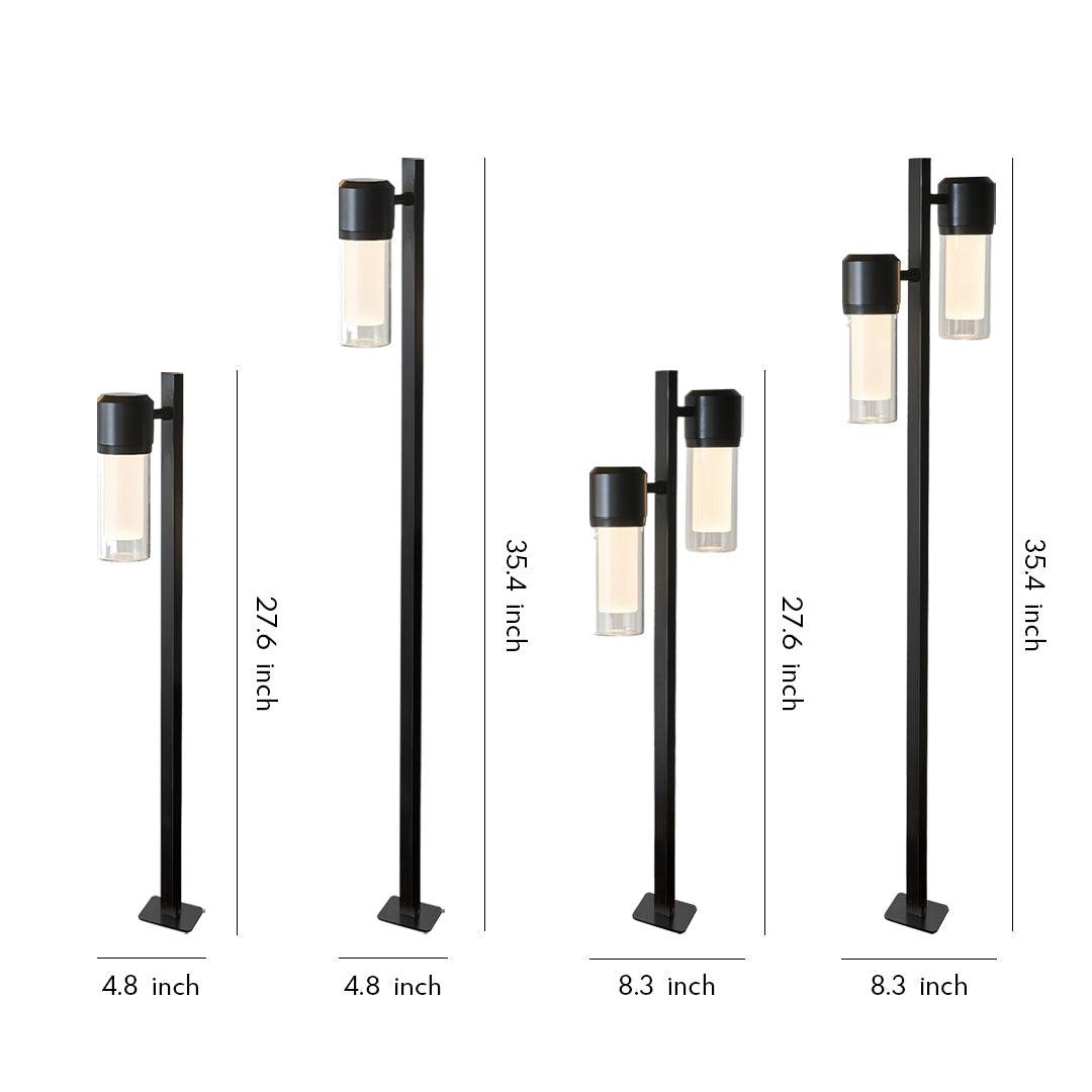 A set of multiple contemporary path light designs in varying heights displayed on a clean white background.